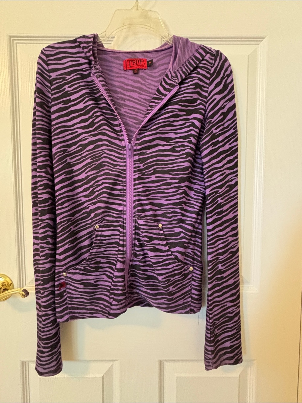 Tripp NYC Purple and Black Zebra Zip Hoodie